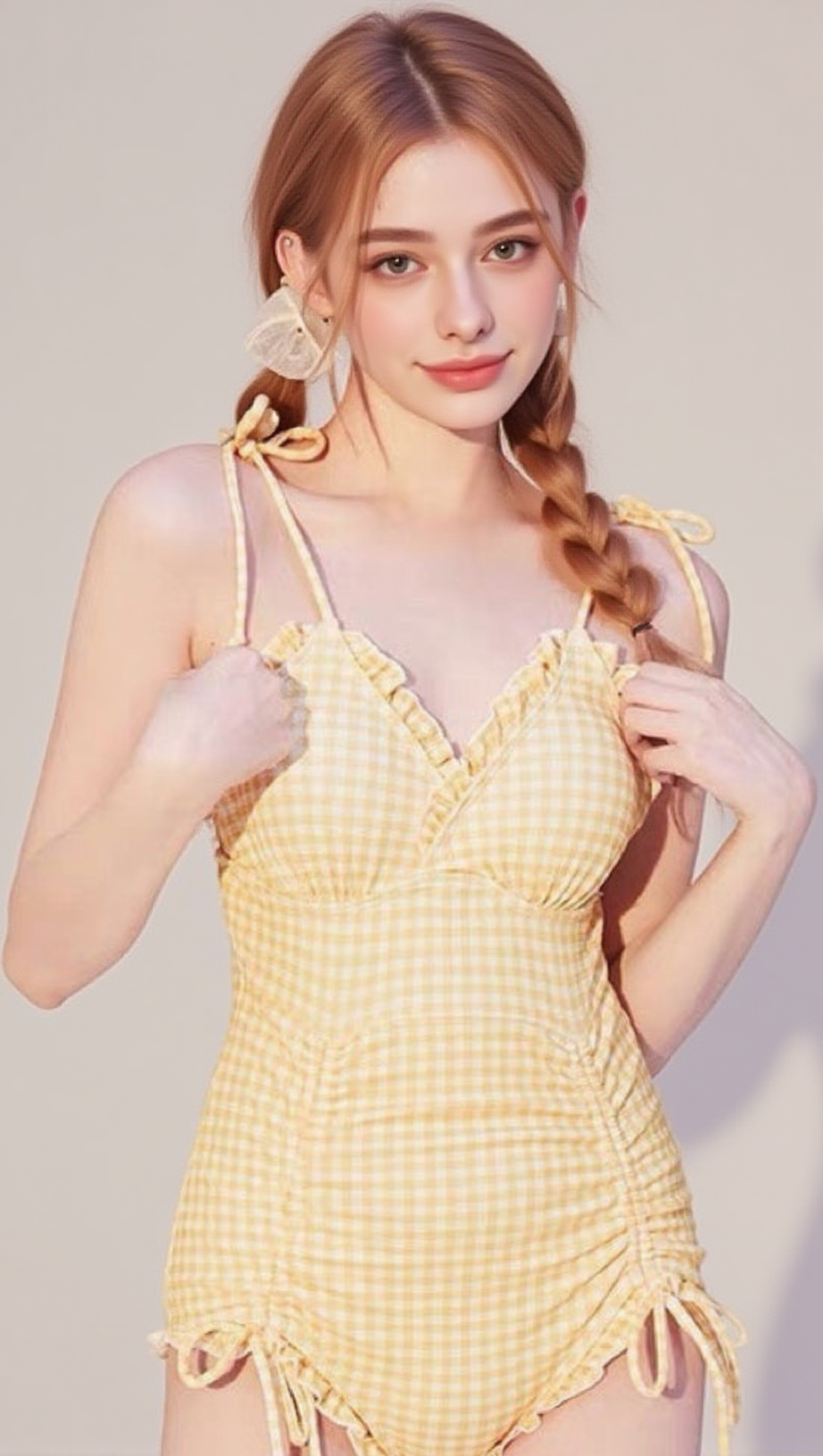 DAVA YELLOW DRAWSTRING ONE-PIECE SWIMSUIT