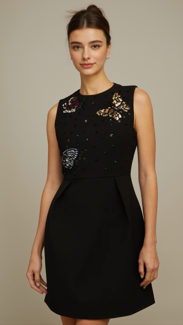 AIIZIE MANON SEQUINED BUTTERFLY MINI DRESS IN BLACK - product image