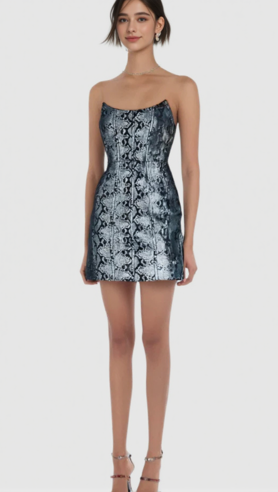 AMBRETTE STRAPLESS SNAKE PRINTED DRESS