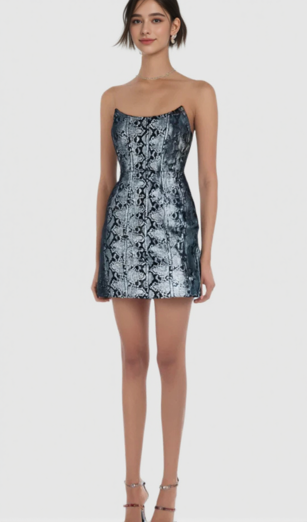 AMBRETTE STRAPLESS SNAKE PRINTED DRESS