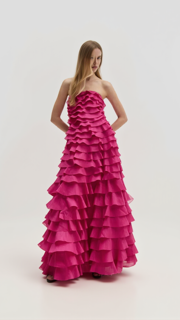 AIIZIE STACEY STRAPLESS LAYERED MAXI DRESS IN PINK - product image