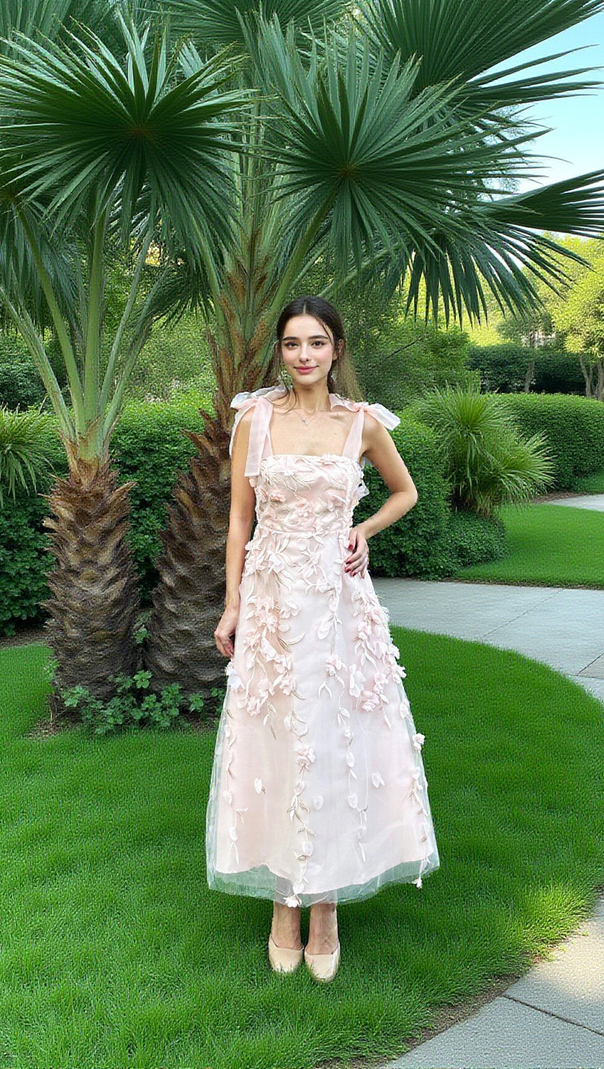 AIIZIE ABSOLUTE ELEGANCE 3D FLOWER MIDI DRESS - product image