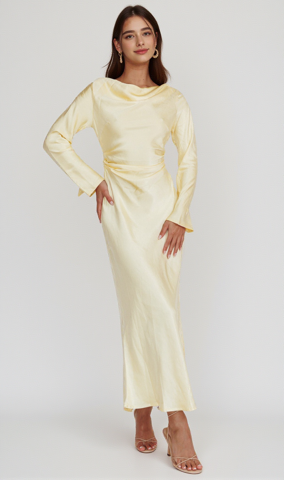 Loveland Midikleid mit Wasserfallausschnitt in Butter