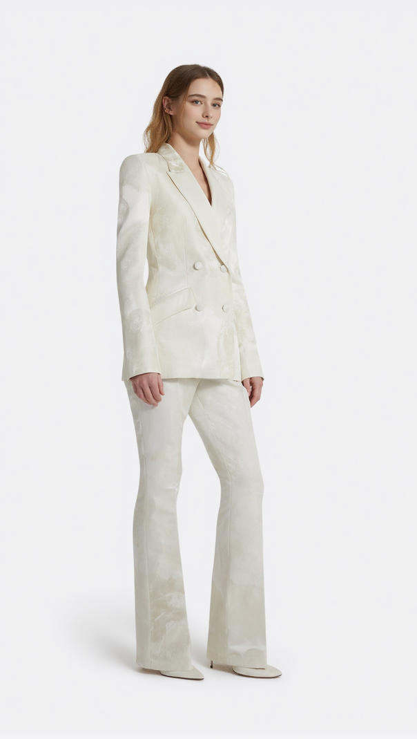AIIZIE JACQUARD DOUBLE-BREASTED BLAZER SUIT IN IVORY - product image