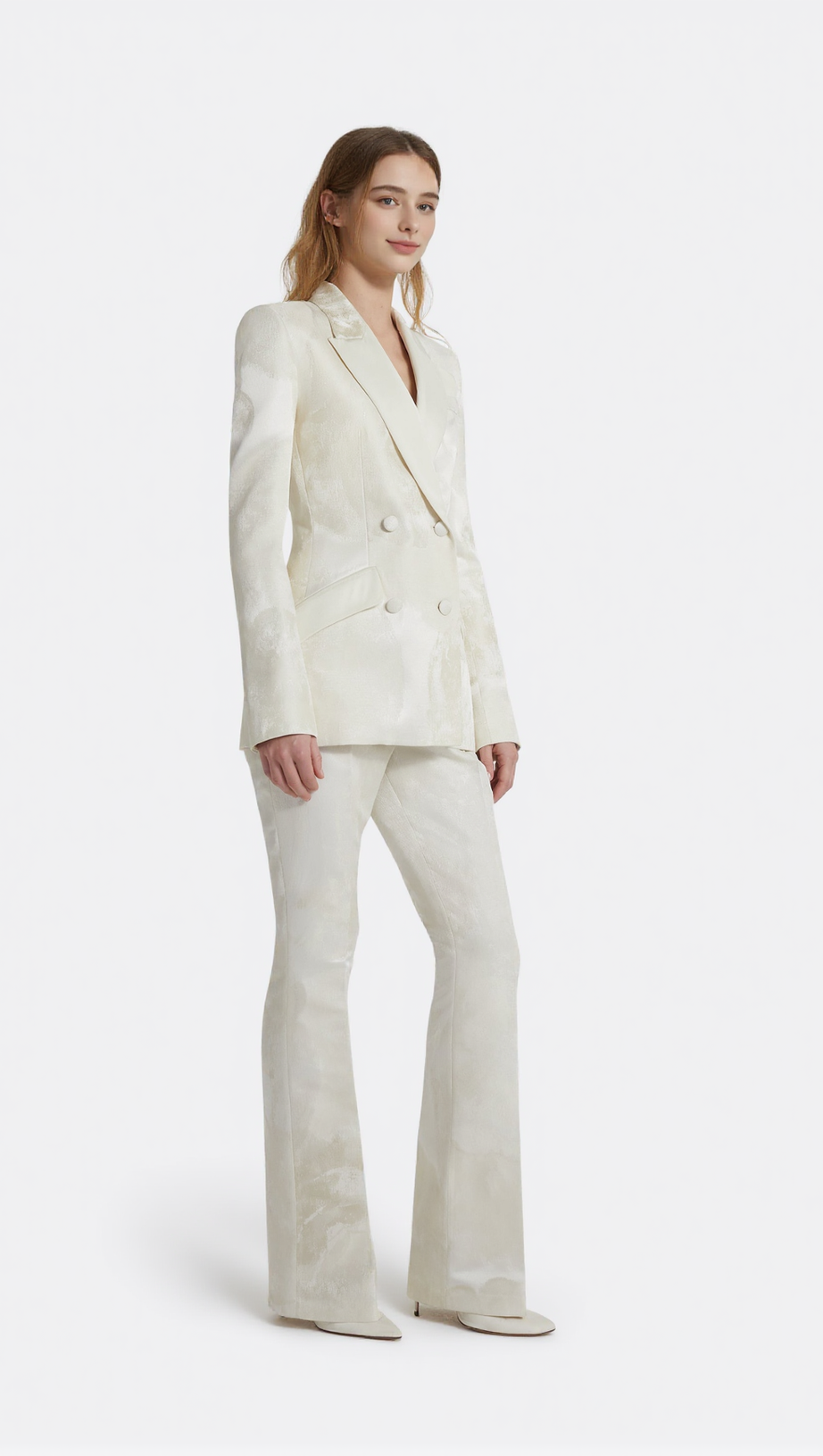 JACQUARD DOUBLE-BREASTED BLAZER SUIT IN IVORY