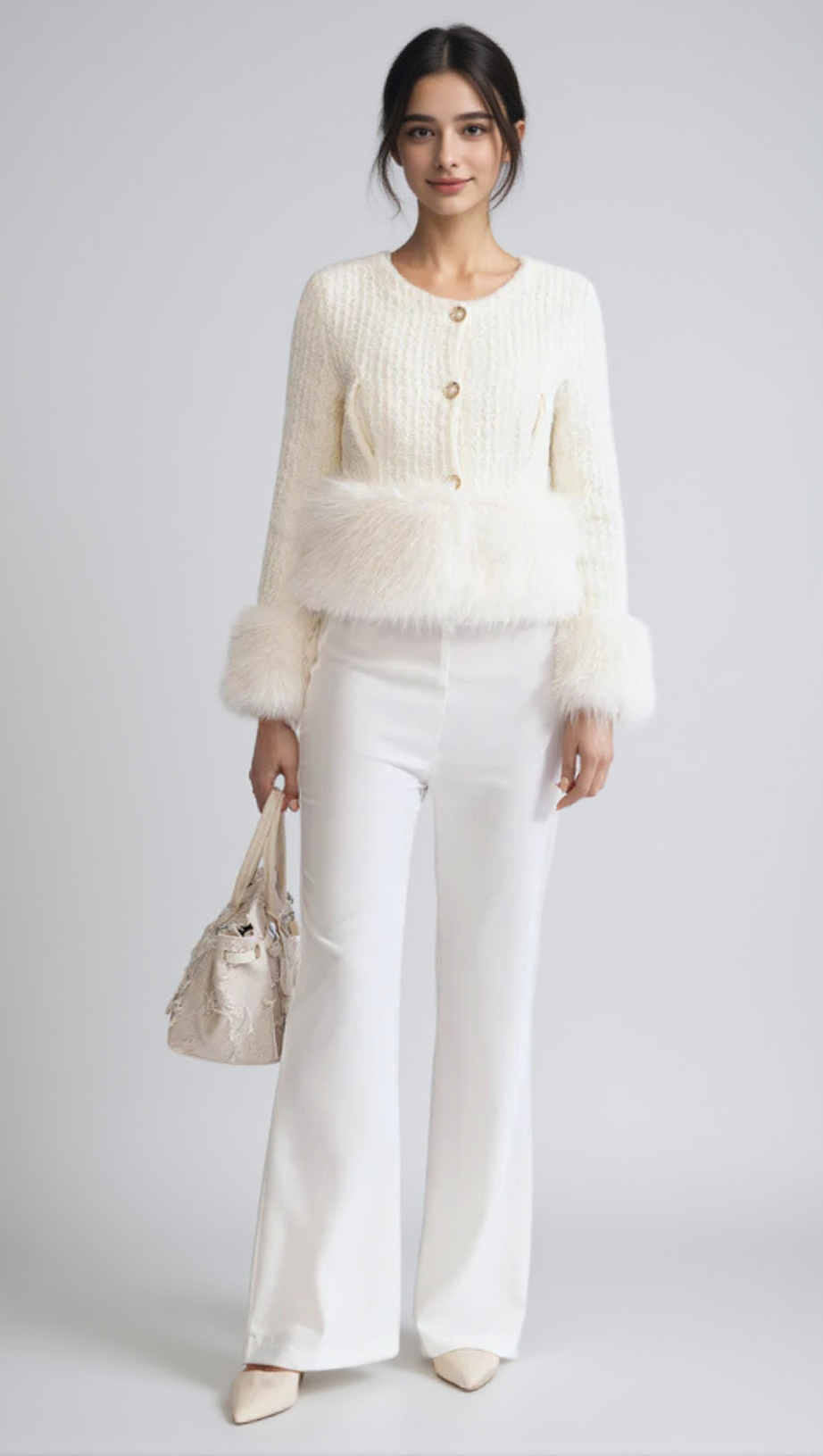 Tweedjacke mit Kunstpelz-Akzenten