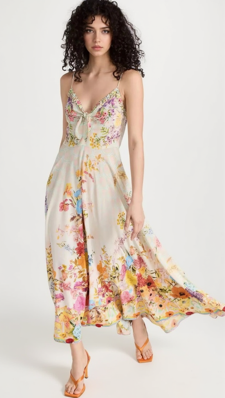 BOW FLORAL-PRINT SILK MIDI DRESS