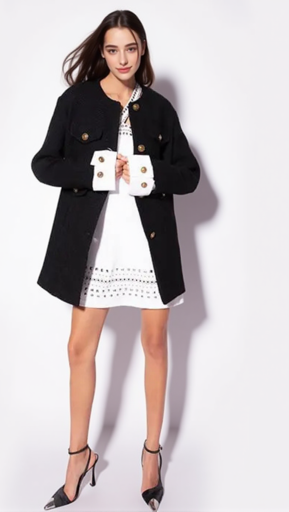 STUDDED EMBELLISHED MINI DRESS IN WHITE