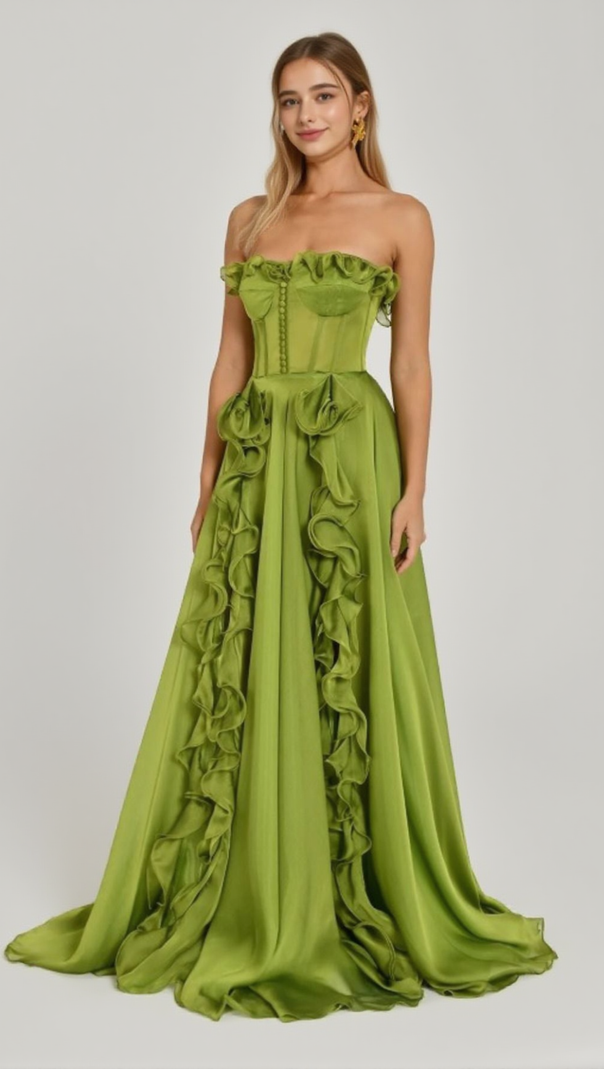 AIIZIE ZONA FRILL SWEETHEART NECK SLEEVELESS MAXI DRESS IN GREEN - product image