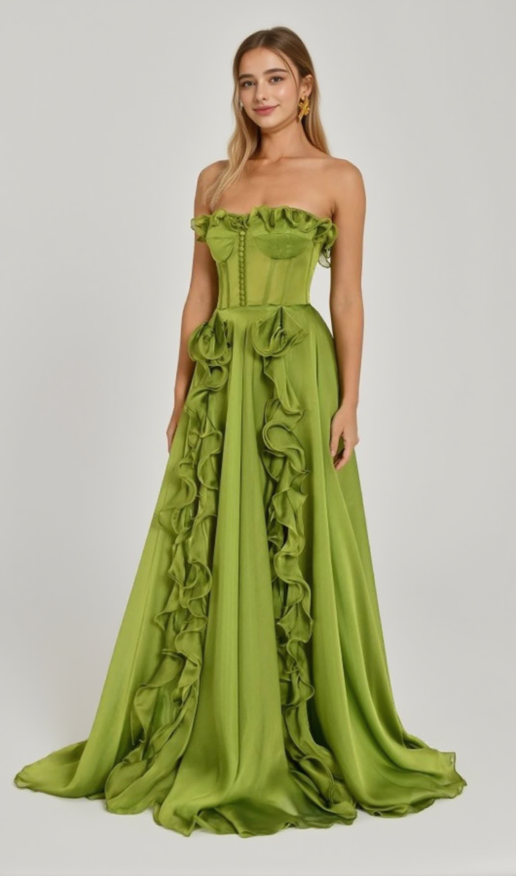 ZONA FRILL SWEETHEART NECK SLEEVELESS MAXI DRESS IN GREEN