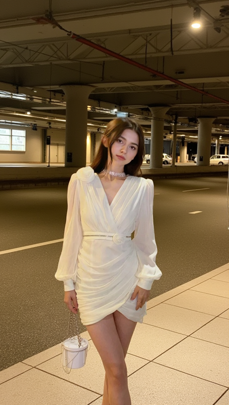 Bodycon-Minikleid aus Crêpe mit Blumenverzierung