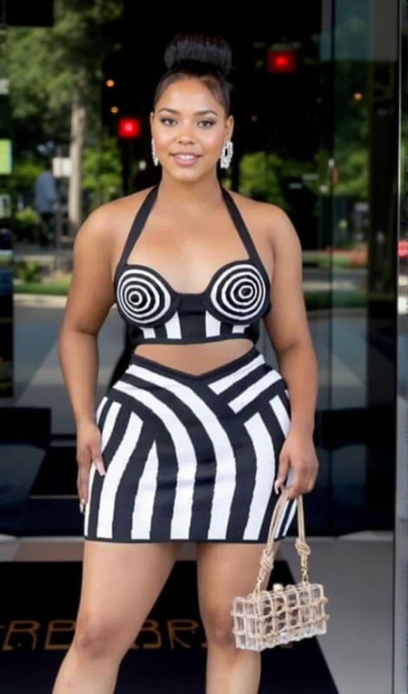 AIIZIE STRIPED HALTERNECK CROPPED TOP SKIRTS SET - product image