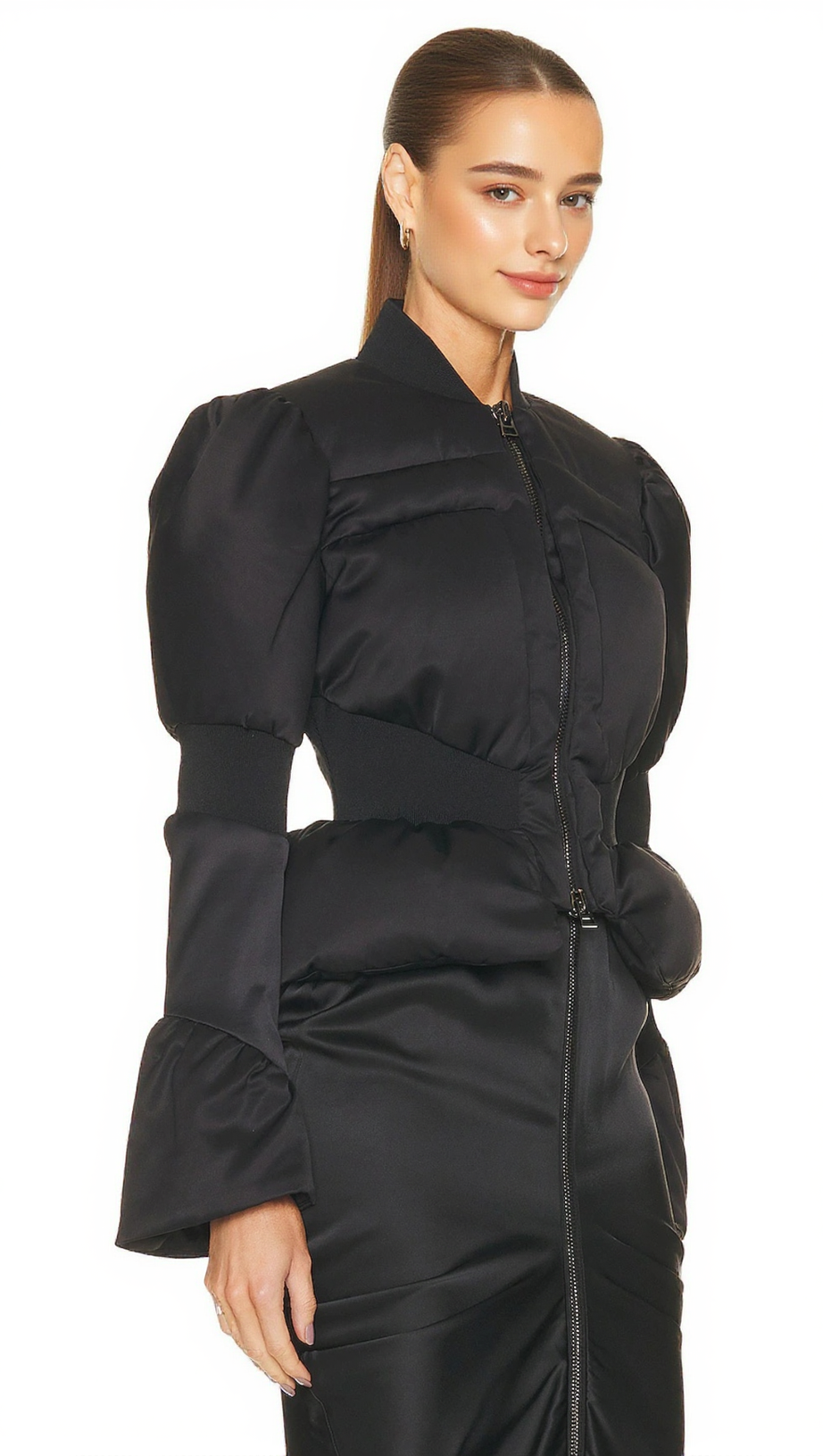 OLIVE PADDED SATIN PEPLUM JACKET