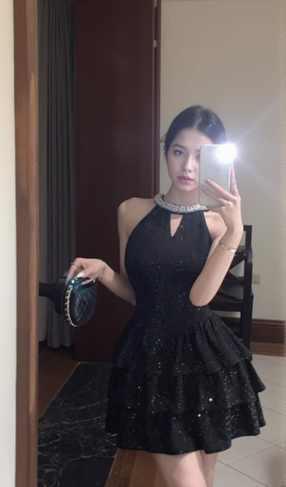 AIIZIE ASTERIA SEQUIN RUFFLE MINI DRESS - product image