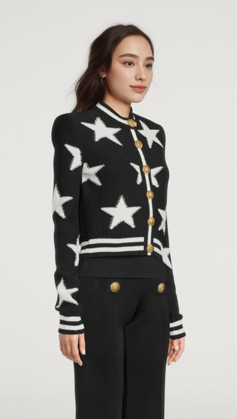 STAR JACQUARD BLACK CARDIGAN