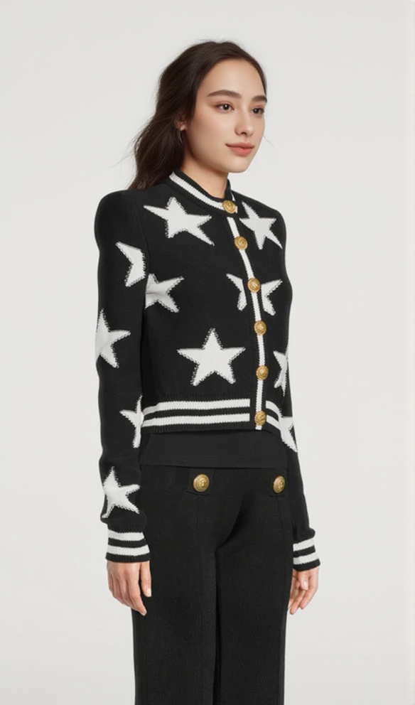 STAR JACQUARD BLACK CARDIGAN