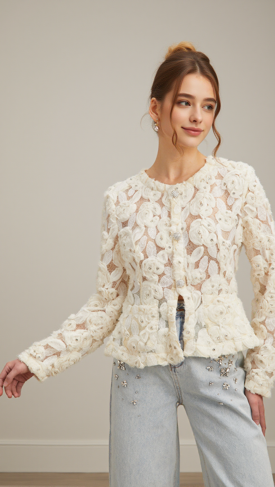 MARIANNE FLORAL-APPLIQUÉ EMBELLISHED JACKET