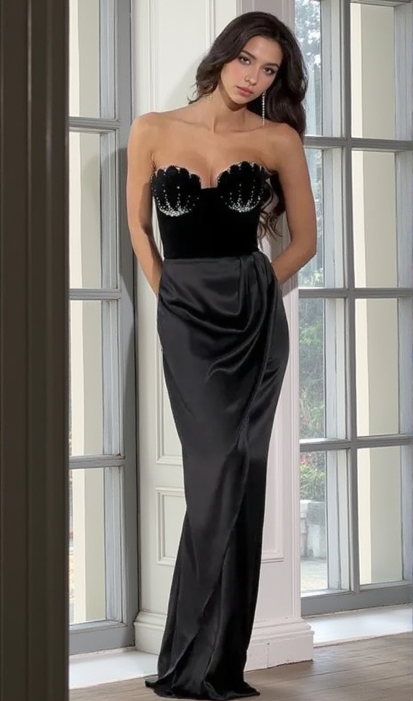 AIIZIE OFF SHOULDER BLACK VELVET MAXI DRESS - product image