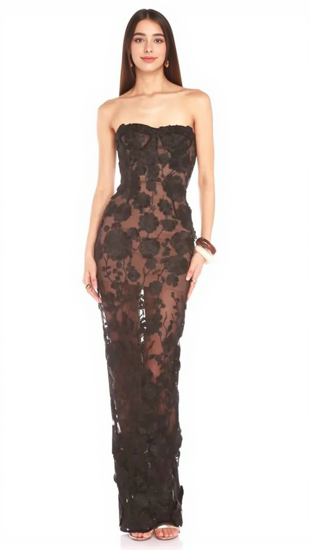 AIIZIE JASMINE STRAPLESS BLACK MAXI DRESS - product image