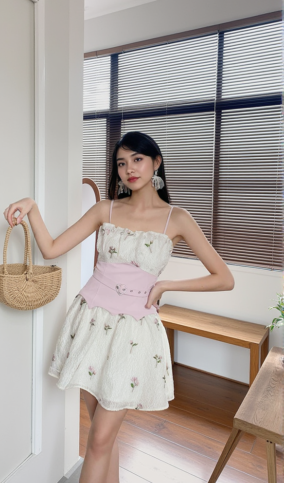 AIIZIE EMBROIDERED JACQUARD MINI DRESS IN WHITE - product image