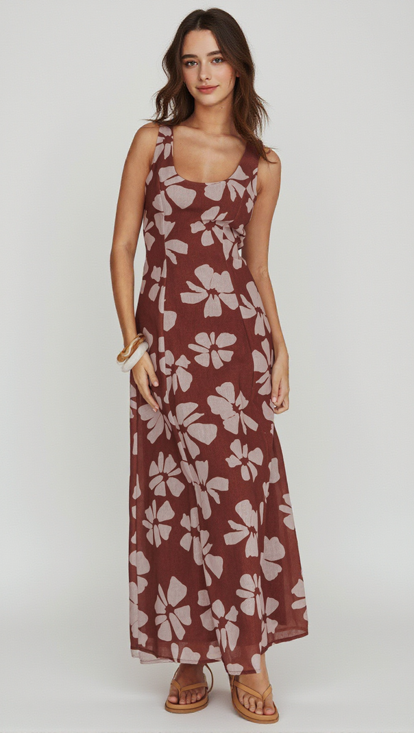 AIIZIE LILLIA FLORAL A-LINE MAXI DRESS BROWN - product image