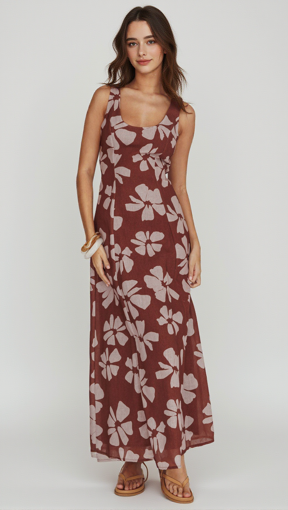 Lillia Floral A-Linien-Maxikleid Braun