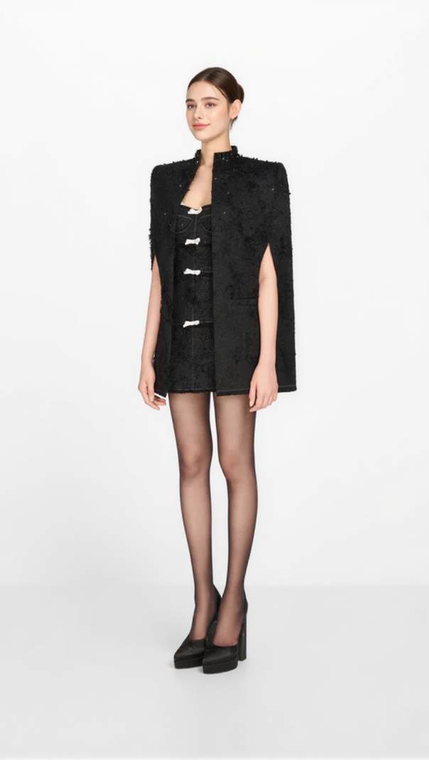 AIIZIE SANTOS JACQUARD BEADED CAPE - BLACK - product image