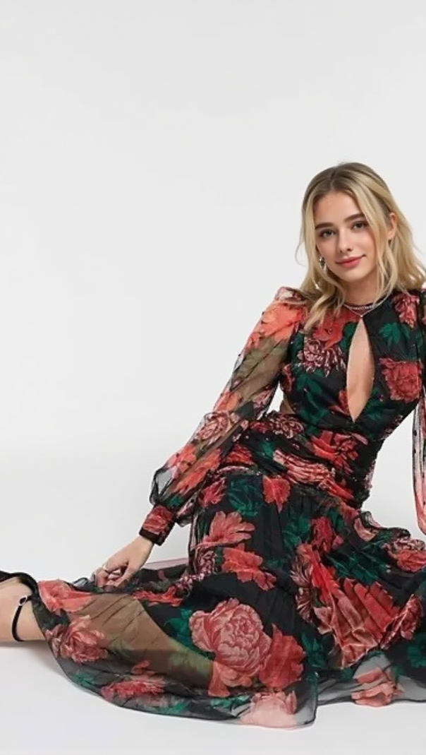 AIIZIE MAXI SEQUIN FLORAL PRINT VALENTINES DRESS - product image