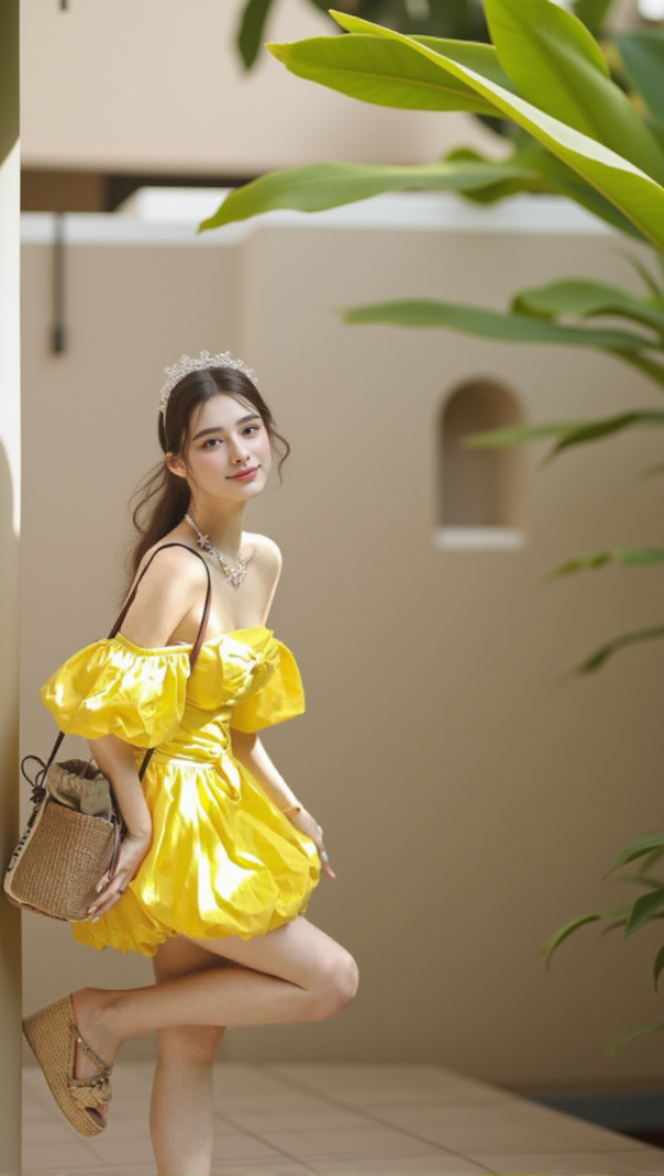 AIIZIE BONNIE PUFF STRAPLESS MINI DRESS IN YELLOW - product image