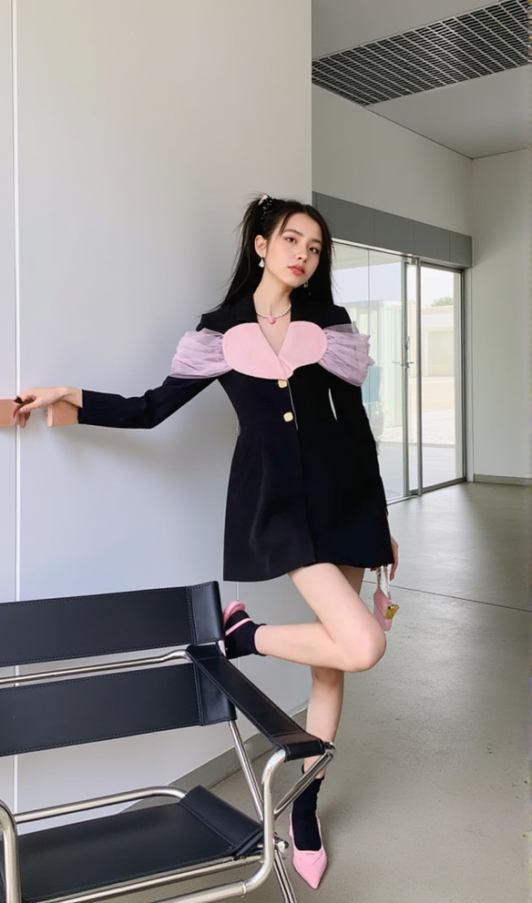AIIZIE BLACK HEART DECOR JACKET DRESS - product image