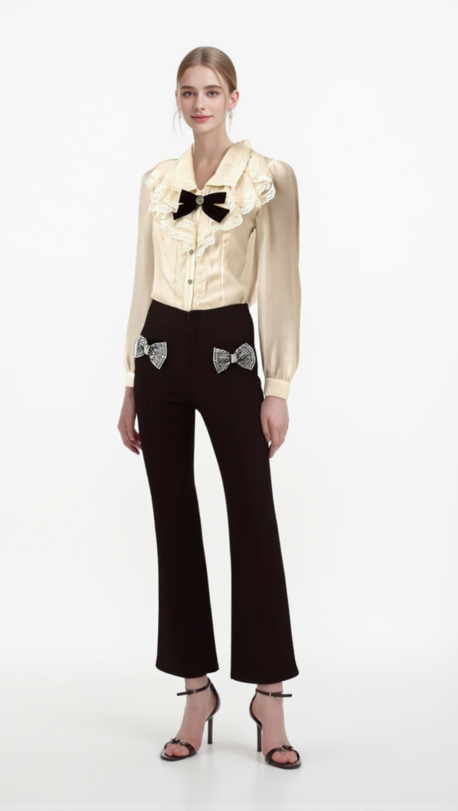 GELSOMINA BOW-EMBELLISHED FLARED TROUSERS