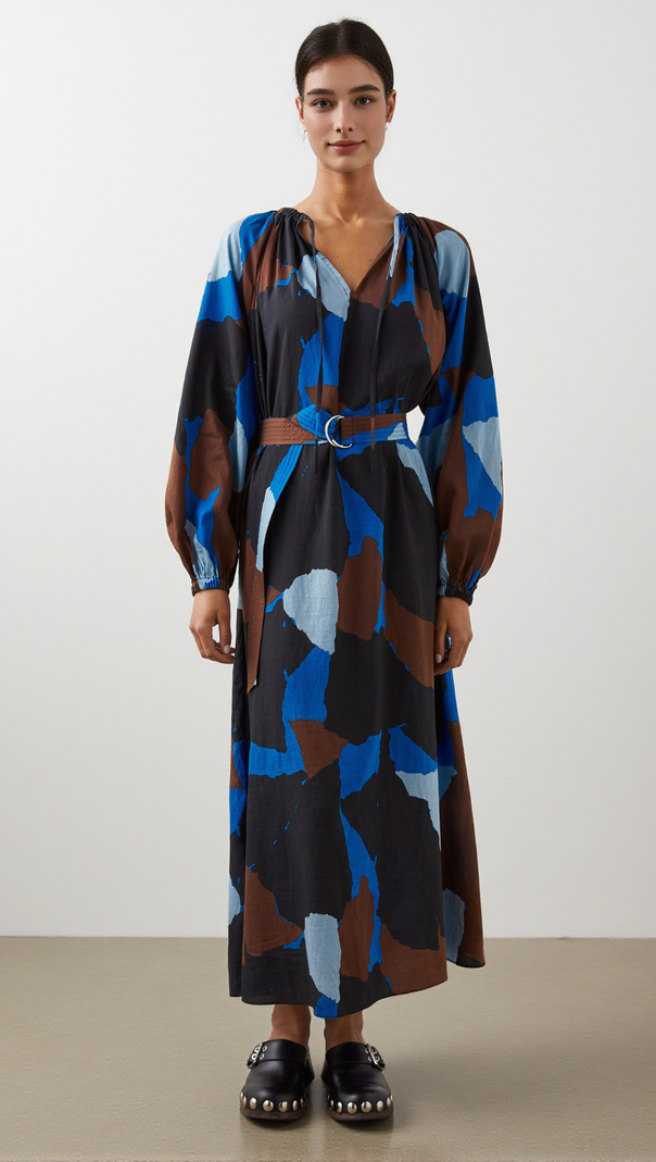 AIIZIE LEANNA DRESS - BLUE MULTI COLOR BLOCK - product image