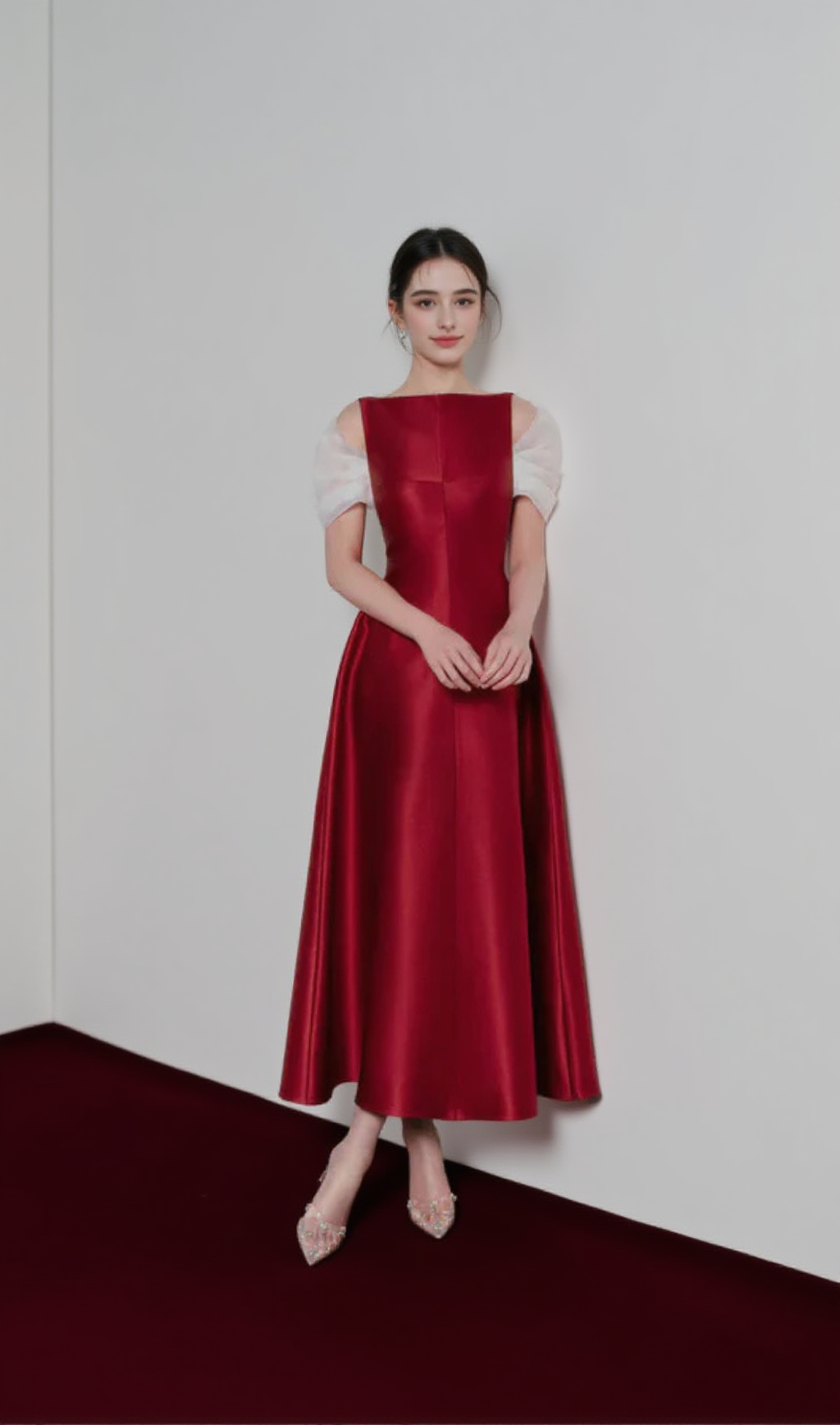 Elfa – Midikleid mit U-Boot-Ausschnitt in Rot