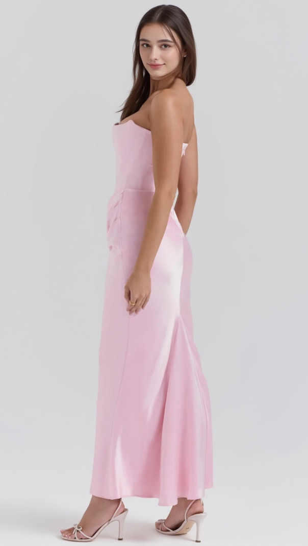 AIIZIE STRAPLESS SATIN CORSET MAXI DRESS IN PINK - product image