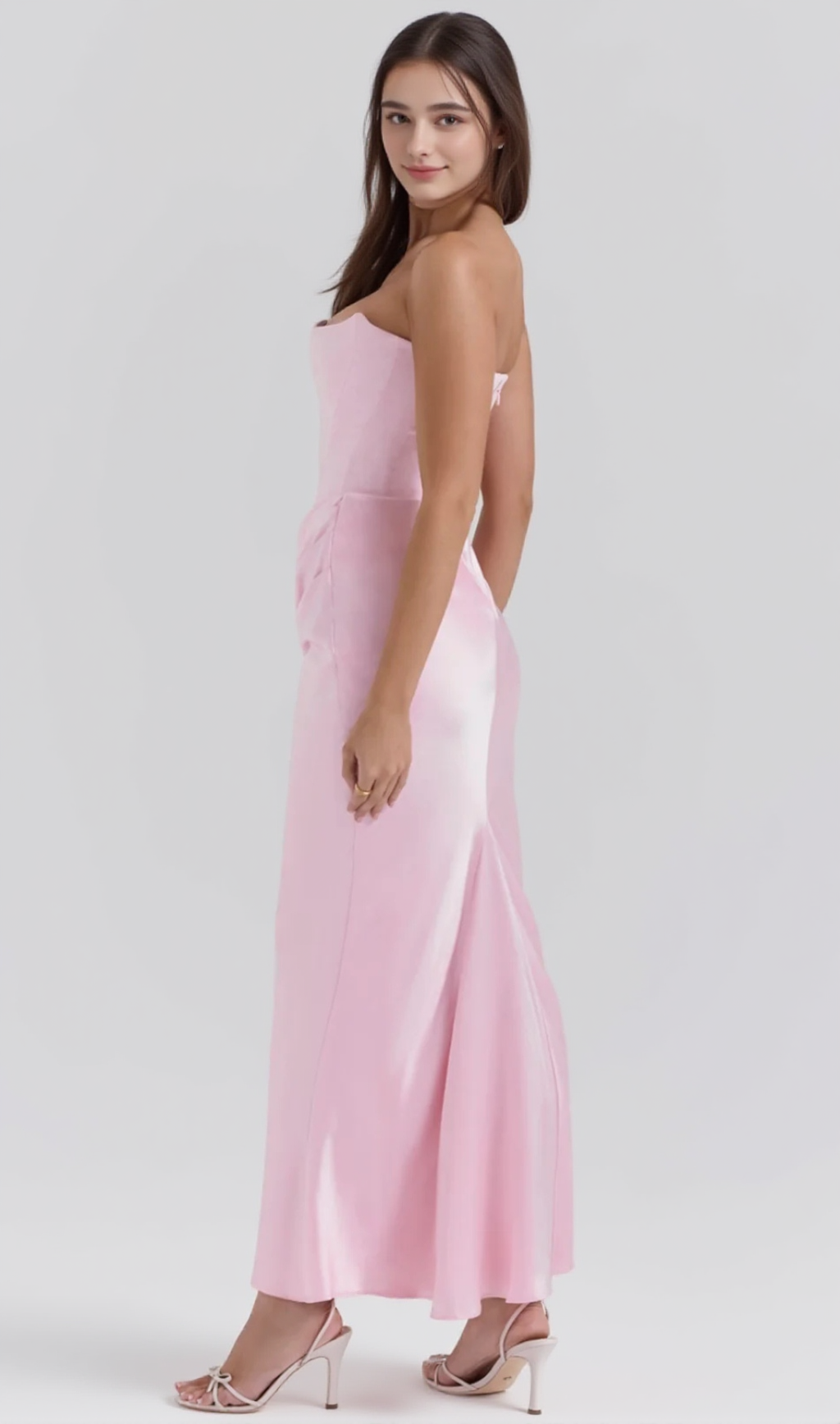 STRAPLESS SATIN CORSET MAXI DRESS IN PINK
