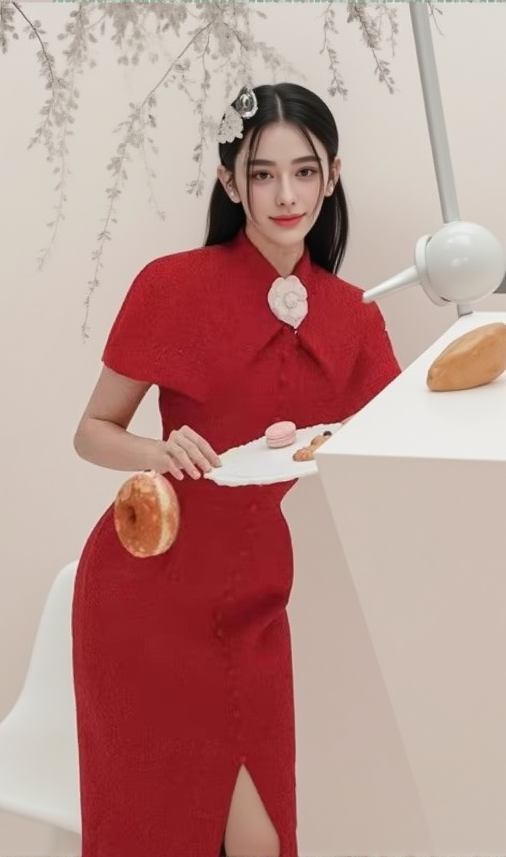 THERA – Einreihiges Midikleid mit hohem Kragen in Rot