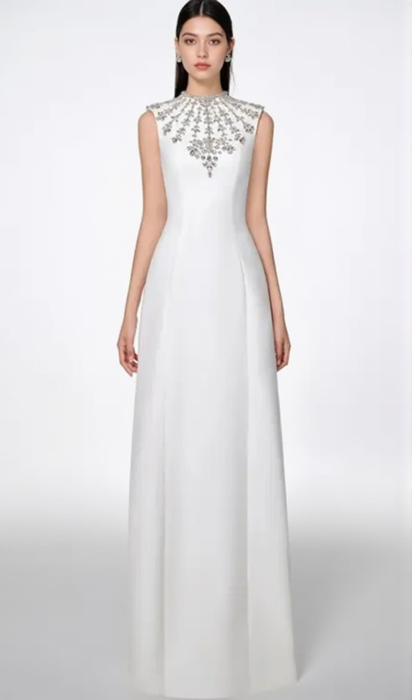 AIIZIE WHITE SLEEVELESS BODYCON MAXI DRESS WITH STONE EMBELLISHMENT - product image