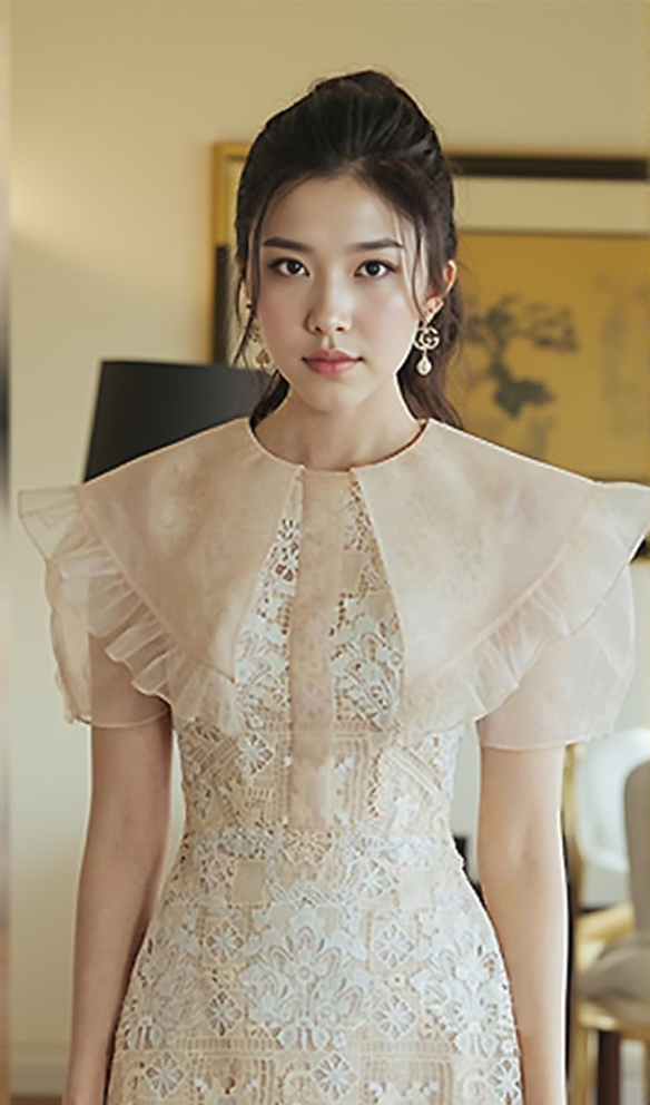 AIIZIE EMBROIDERY RUFFLE MIDI DRESS - product image