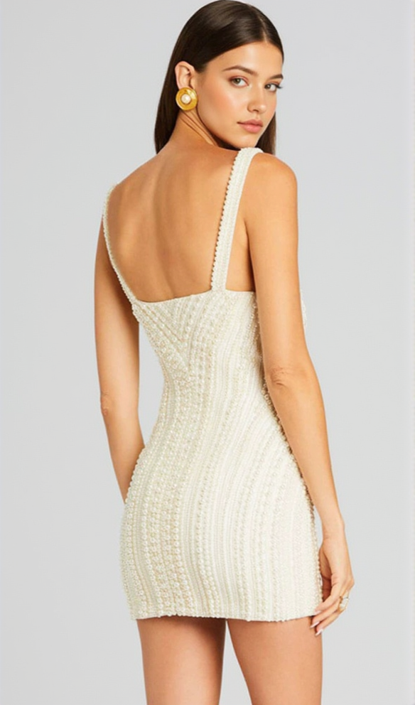 AIIZIE PEARL STUDDED WHITE MINI BODYCON DRESS - product image