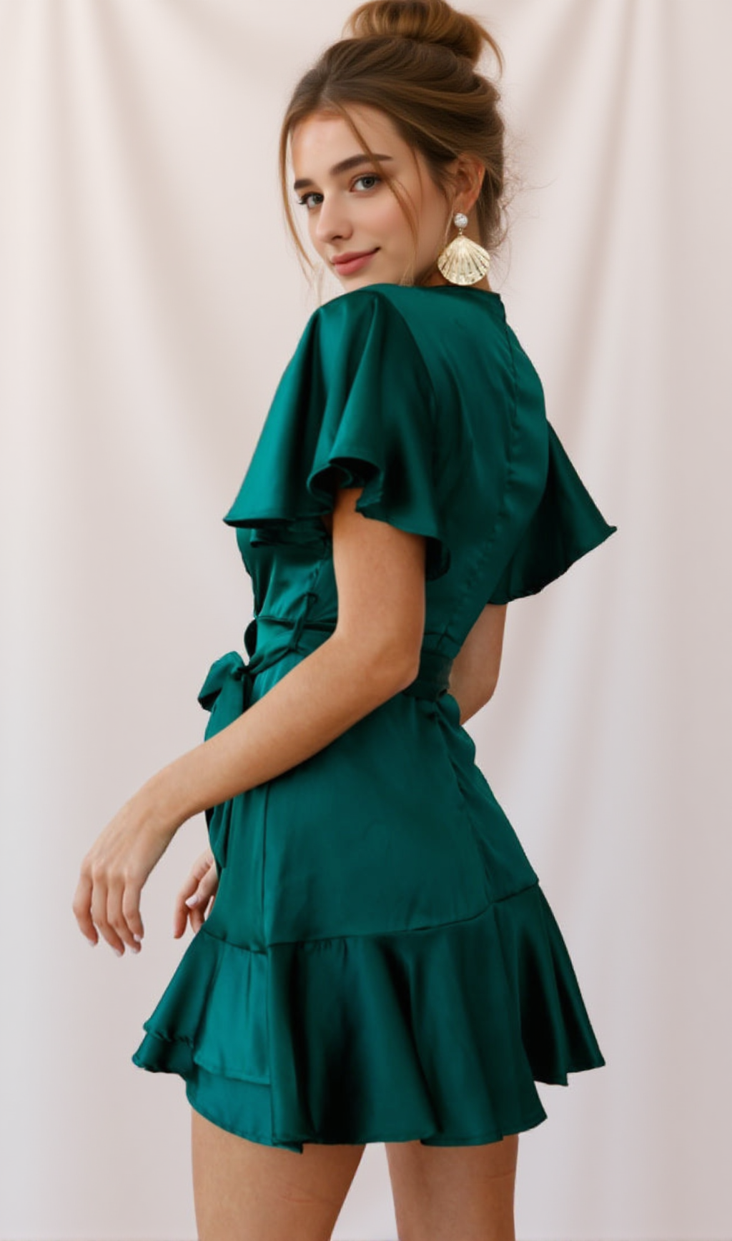 AIIZIE CAMI ANGEL SLEEVE FAUX WRAP DRESS JADE - product image