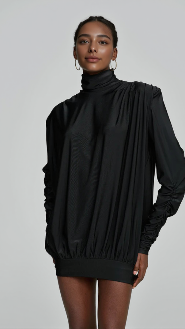 AIIZIE ALESTAIR BACKLESS RUCHED MINI DRESS IN BLACK - product image