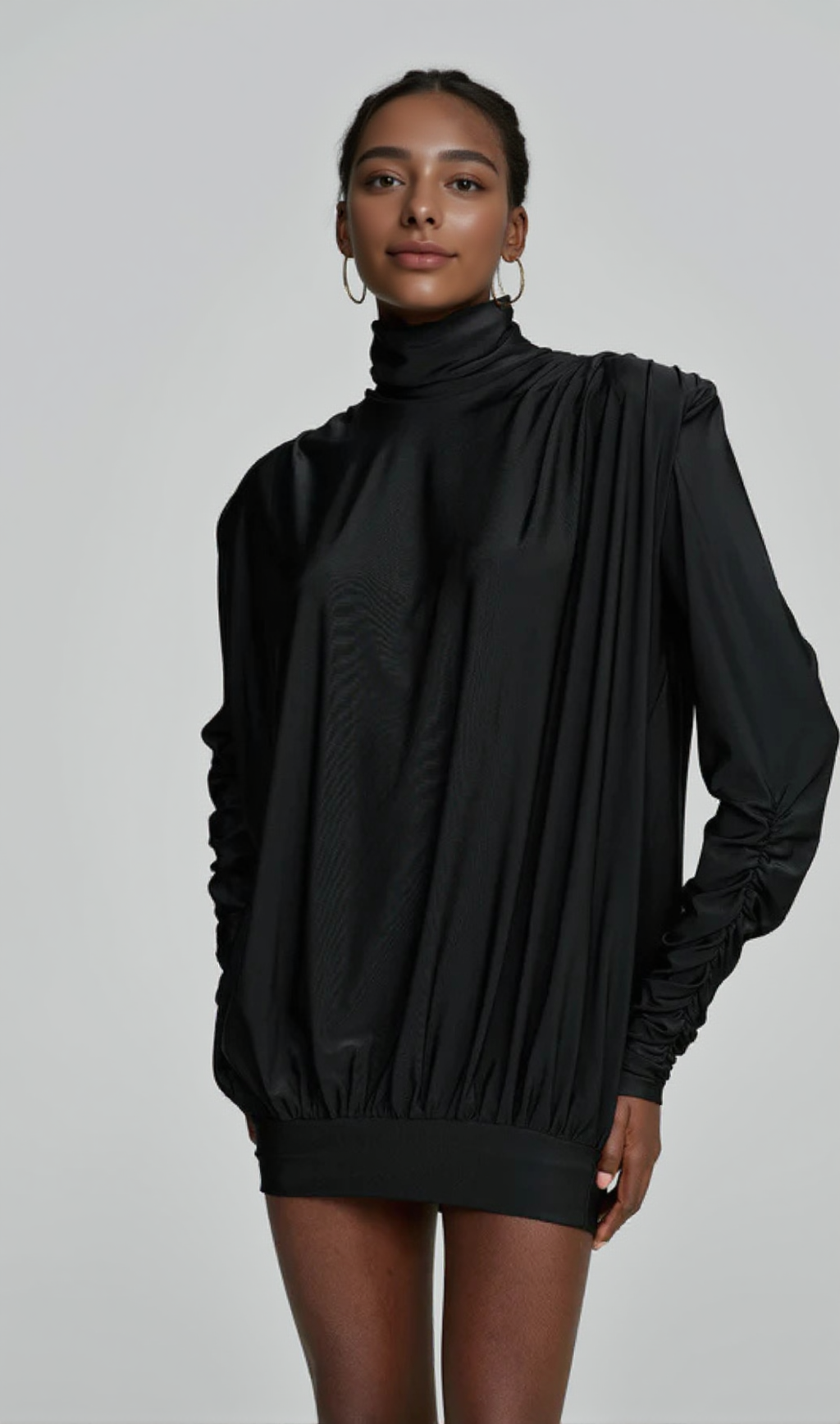 ABITO CORTO NERO CON SCHIENA SENZA BORCHIE E RUCHES ALESTAIR