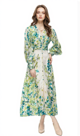 GREEN FLORAL PRINTED MAXI DRESS