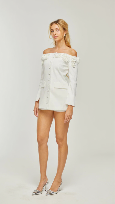 JEANNE BLAZER-KLEID-SET MIT KUNSTBLUMEN IN WEISS