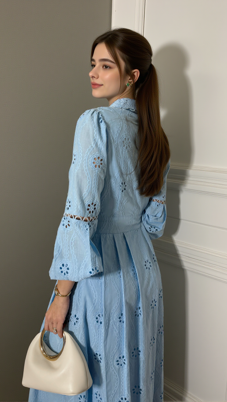 ABITO MIDI RETRO MONOPETTO IN PIZZO CAVO BLU