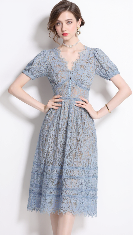 ABITO MIDI IN PIZZO A CORDA FINE