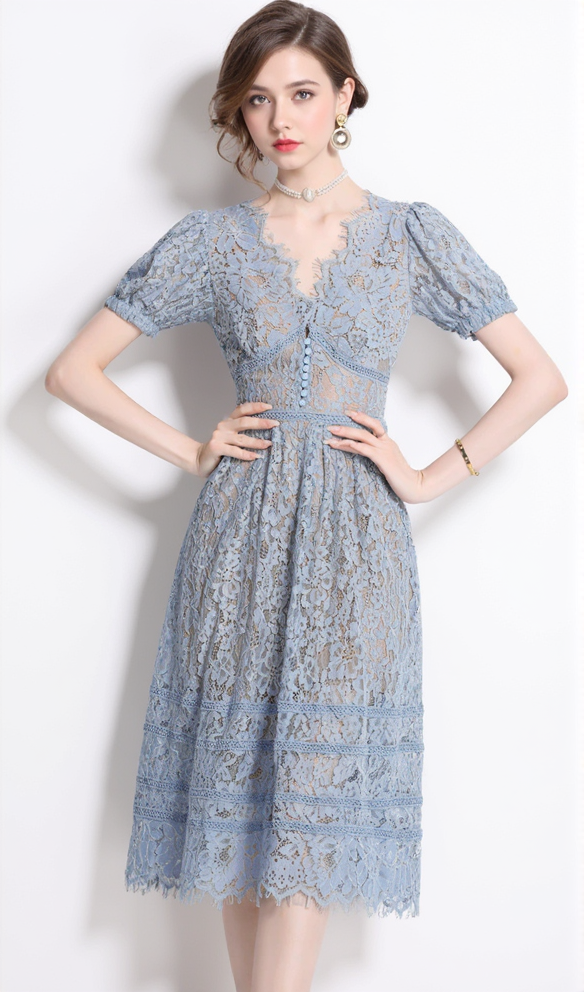 FINE CORD LACE MIDI DRESS