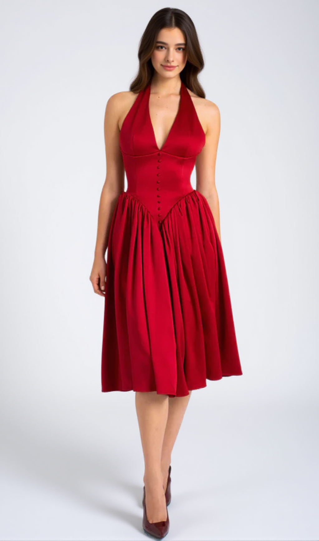 WENDY PLUNGING HALTER BACKLESS MAXI DRESS IN RED