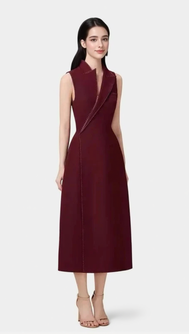 AIIZIE ASYMMETRIC COLLAR BLAZER MIDI DRESS IN RED - product image