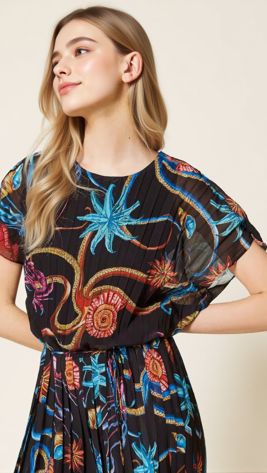 Bedruckter Jumpsuit aus plissiertem Georgette